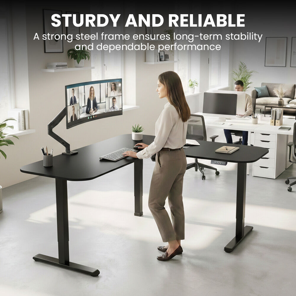 FORTIA Corner Standing Desk, 160x140cm, 72-118cm Sit to Stand Up Electric Height Adjustable, Black