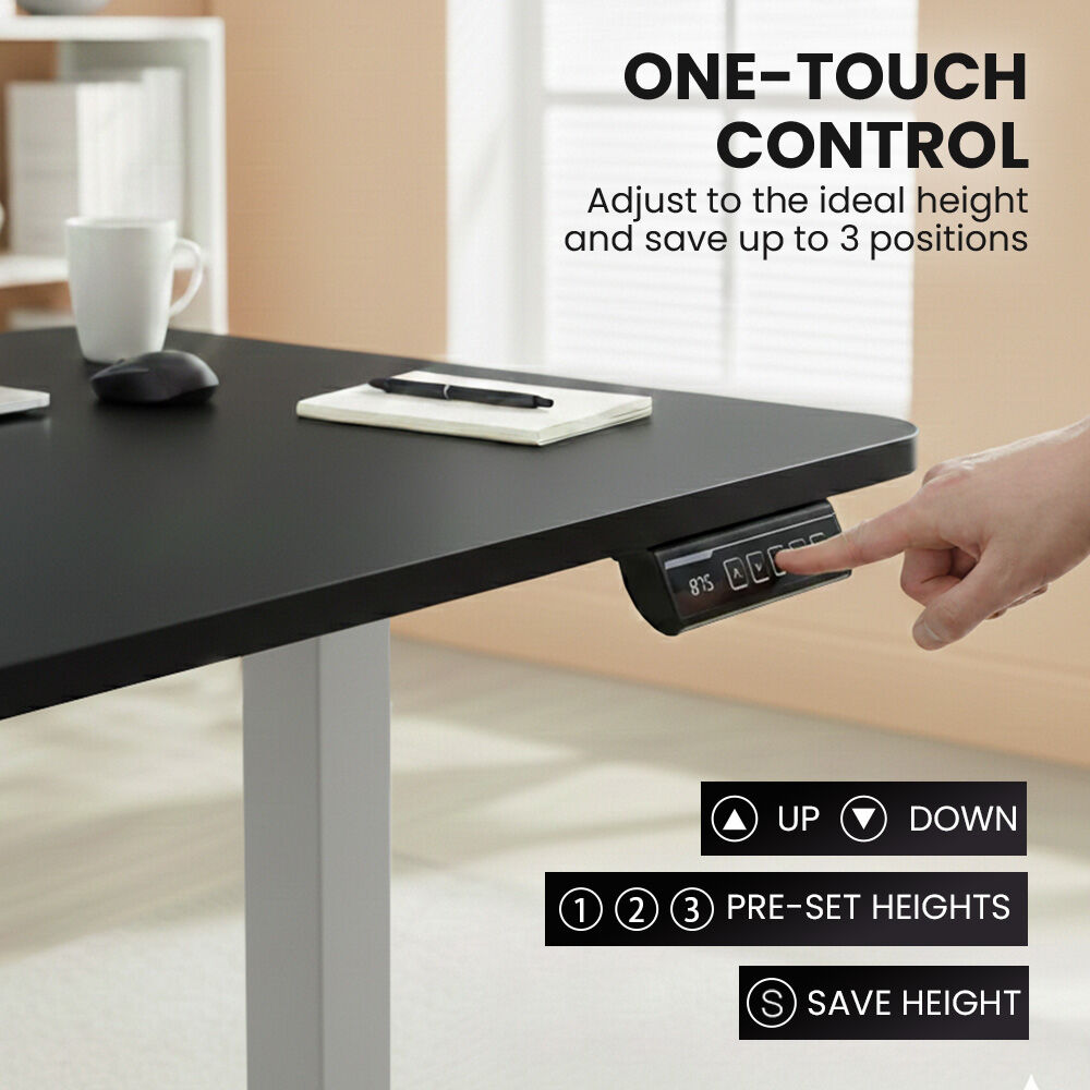 FORTIA Corner Standing Desk, 160x140cm, 72-118cm Sit to Stand Up Electric Height Adjustable, Black Desktop/Silver Frame