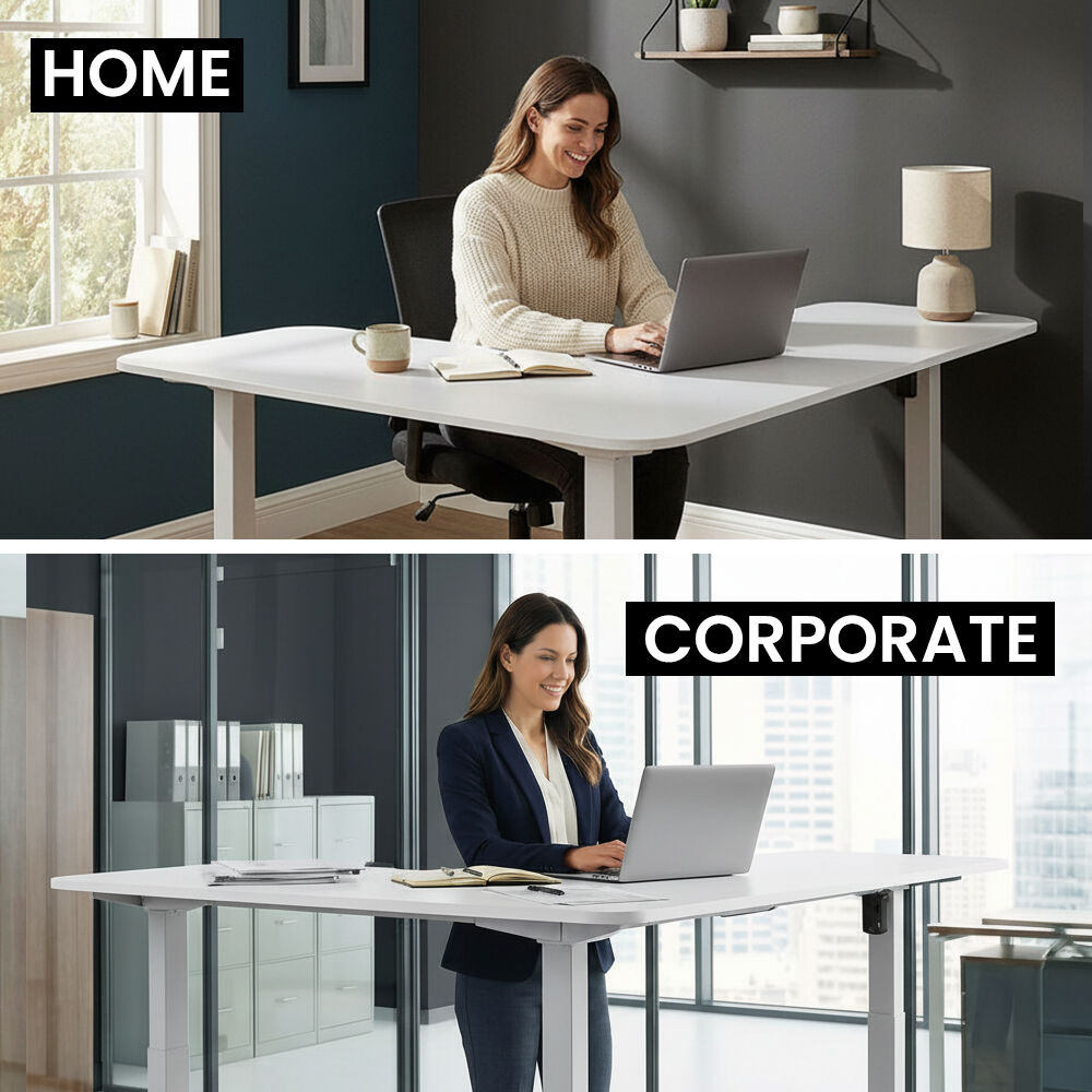 FORTIA Corner Standing Desk, 160x140cm, 72-118cm Sit to Stand Up Electric Height Adjustable, White Desktop/Silver Frame