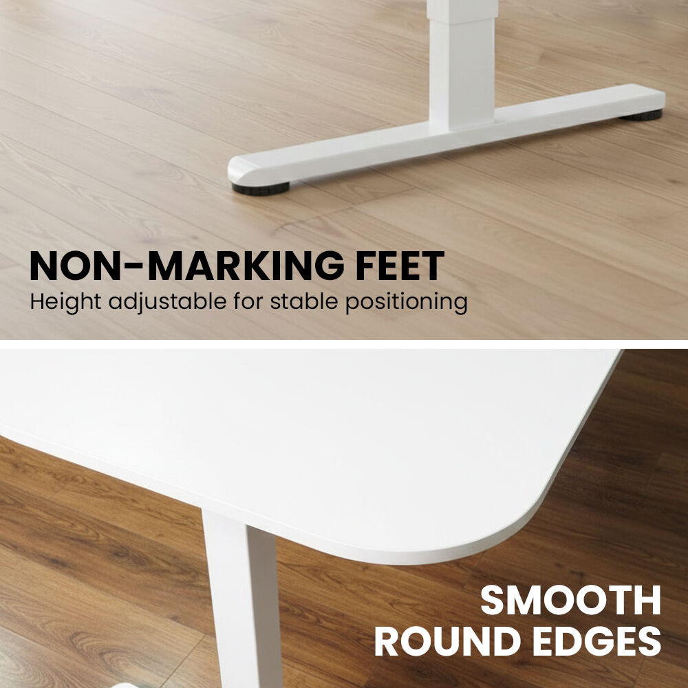 FORTIA Corner Standing Desk, 160x140cm, 72-118cm Sit to Stand Up Electric Height Adjustable, White Desktop/Silver Frame