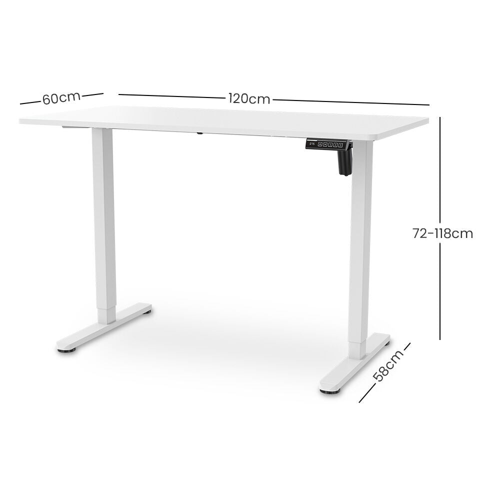 FORTIA Electric Sit To Stand Up Standing Desk, 120x60cm, Height Adjustable, 40kg Rated, White