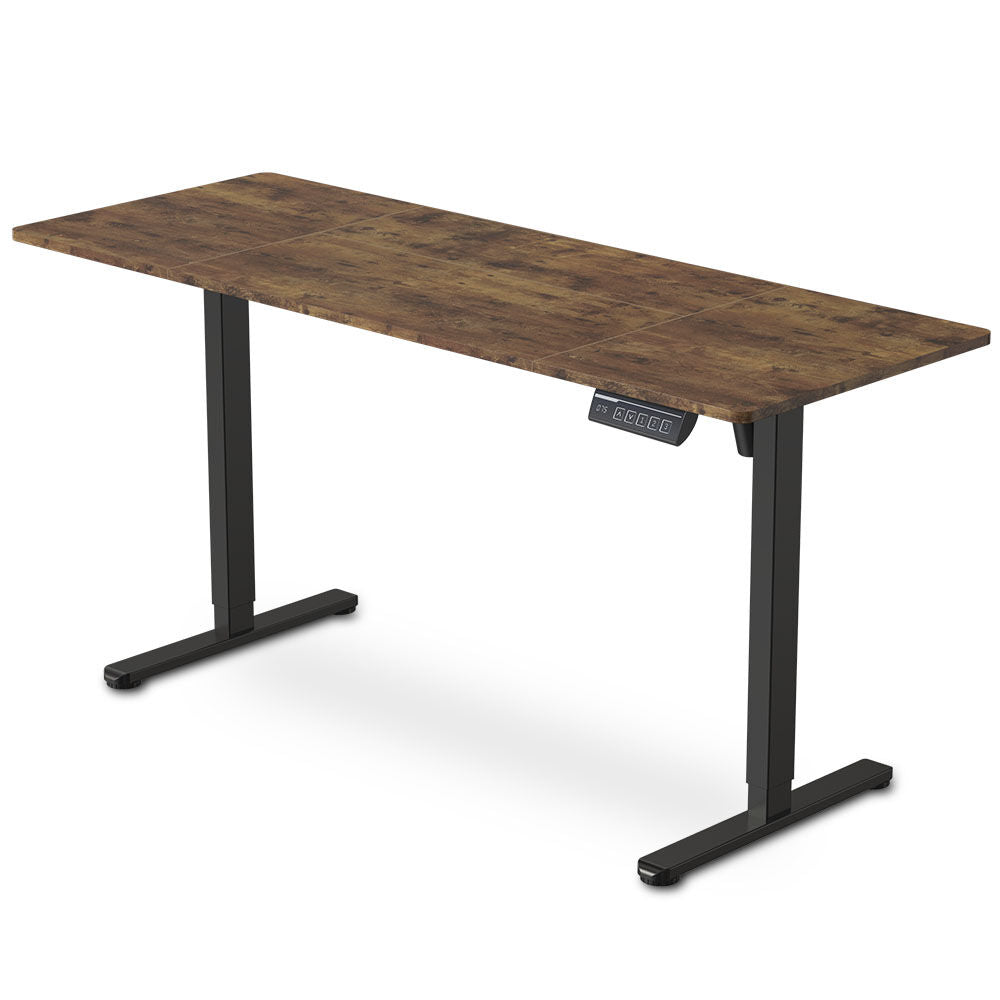FORTIA Sit to Stand Standing Desk, 160x60cm, 72-118cm Electric Height Adjustable, Walnut Style Desktop/Black Frame