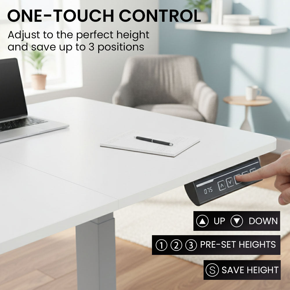 FORTIA Sit to Stand Standing Desk, 160x60cm, 72-118cm Electric Height Adjustable, White Desktop/Silver Frame