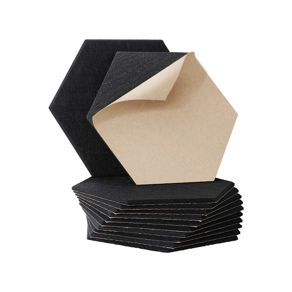 Hexagonal Soundproofing Foam Panels - 12 Pack, 35x30x0.9cm, Black Acoustic Tiles for Noise Reduction