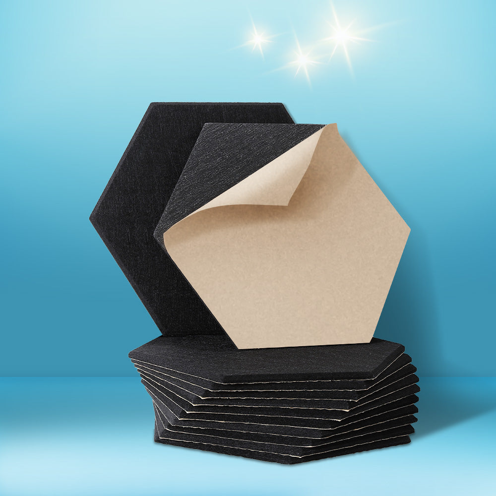 Hexagonal Soundproofing Foam Panels - 12 Pack, 35x30x0.9cm, Black Acoustic Tiles for Noise Reduction