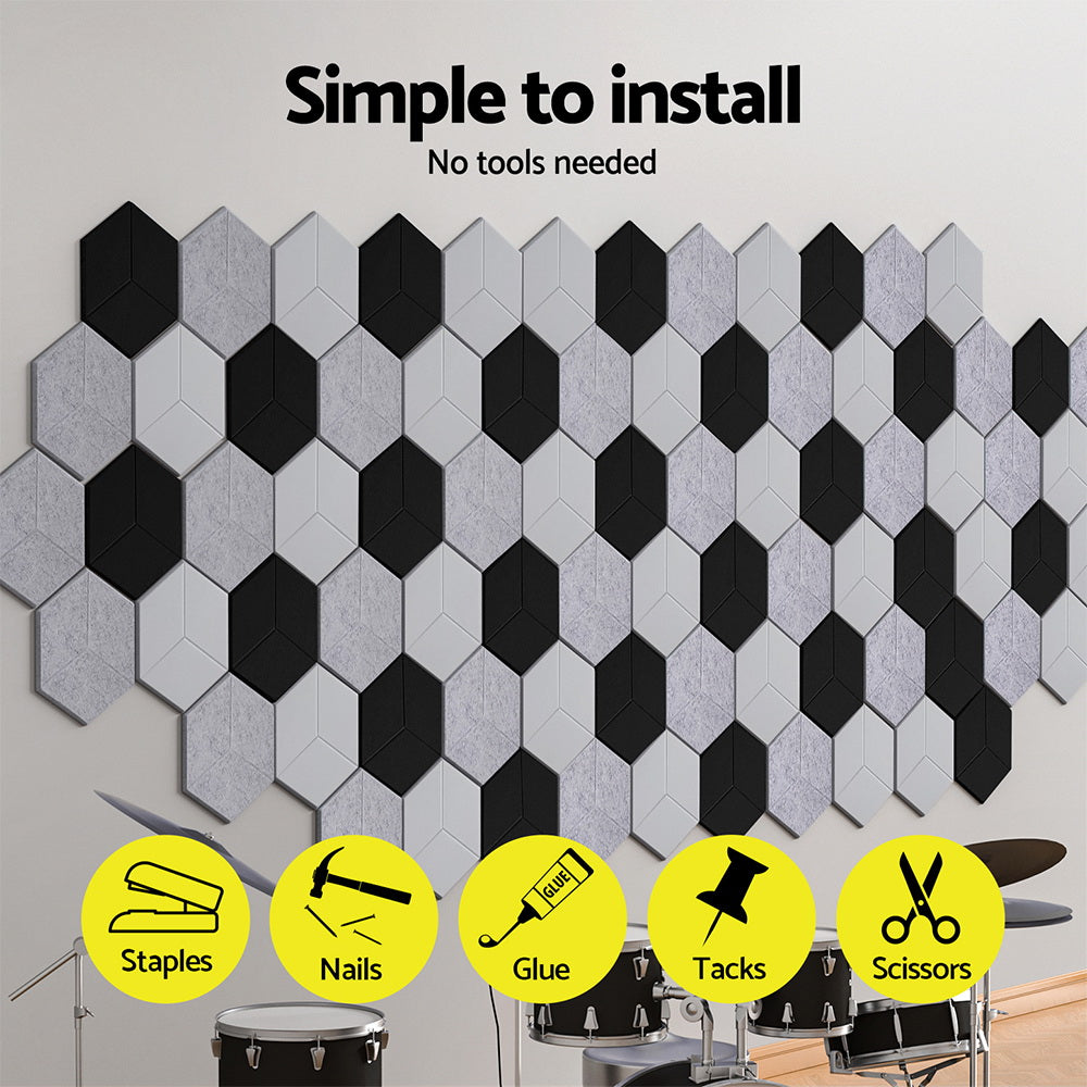 Hexagonal Soundproofing Foam Panels - 12 Pack, 35x30x0.9cm, Black Acoustic Tiles for Noise Reduction
