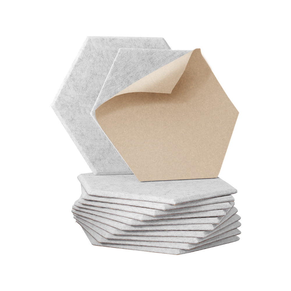 Hexagonal High-Density Acoustic Foam Soundproofing Panels - 12 Pack Grey 35x30x0.9cm