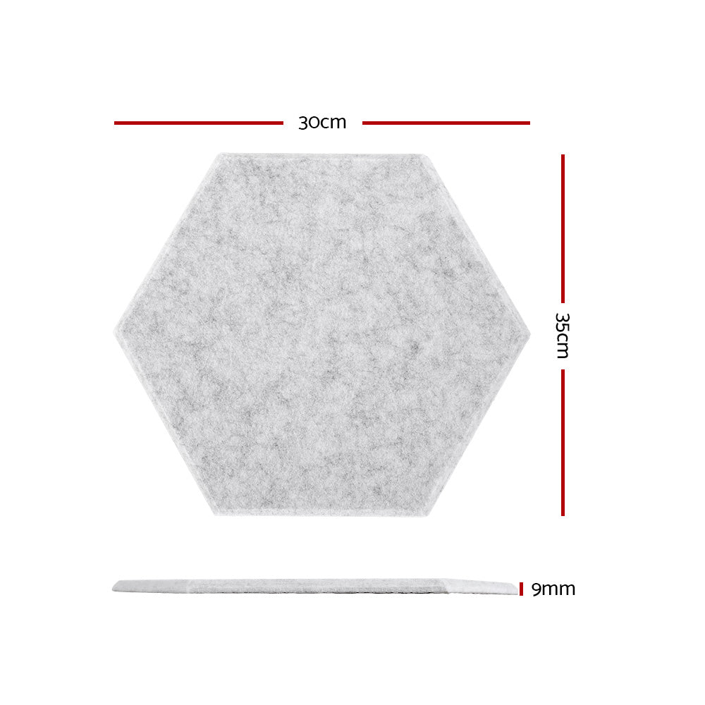 Hexagonal High-Density Acoustic Foam Soundproofing Panels - 12 Pack Grey 35x30x0.9cm