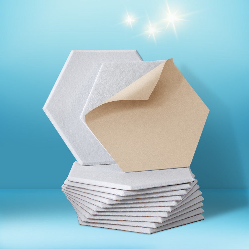Hexagonal Acoustic Foam Soundproofing Tiles - 12 Pack, 35x30x0.9cm, White