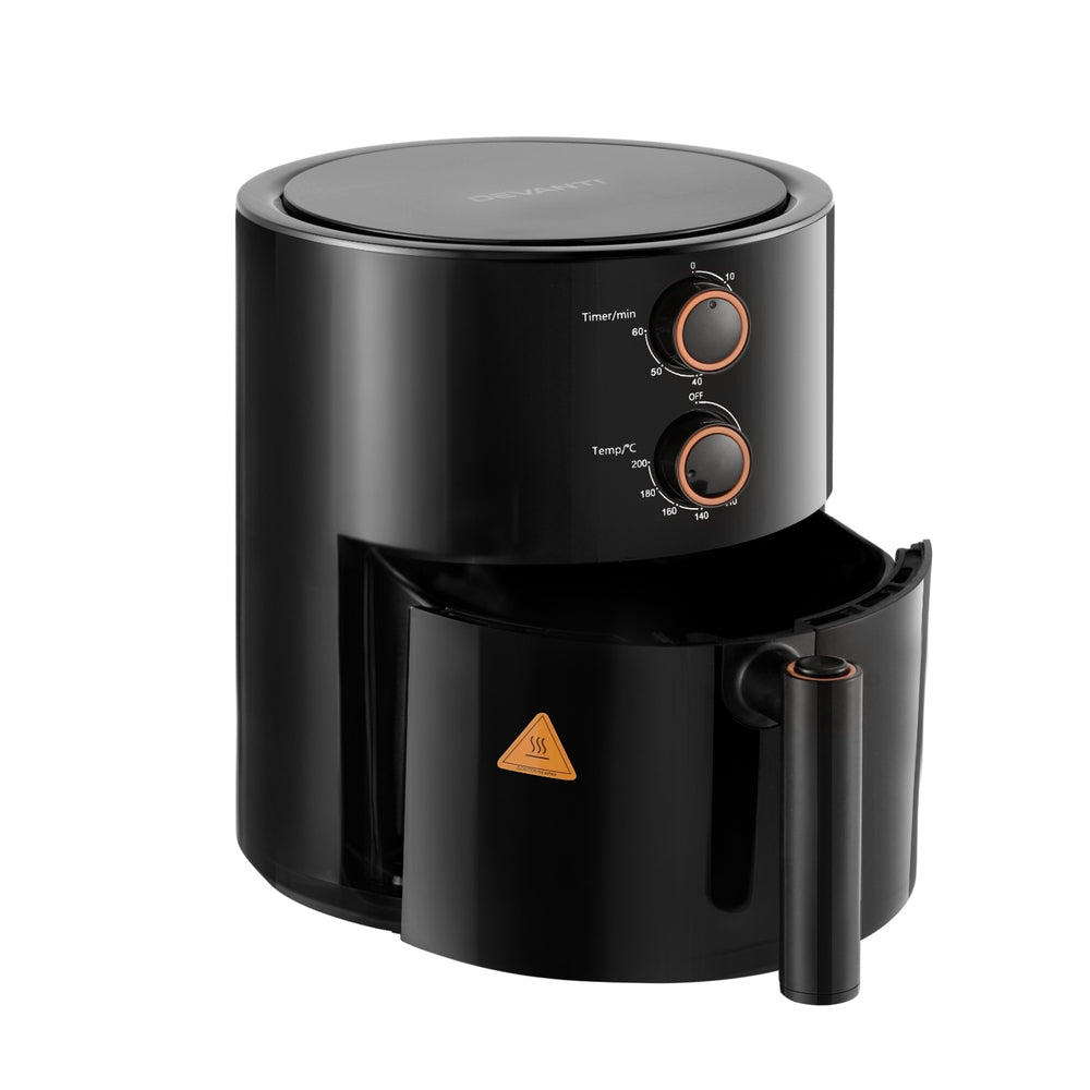 Devanti 4L 1500W Knob-Controlled Air Fryer with Timer and Oil-Free Cooking