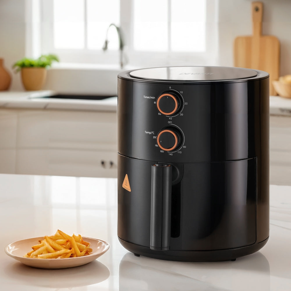 Devanti 4L 1500W Knob-Controlled Air Fryer with Timer and Oil-Free Cooking