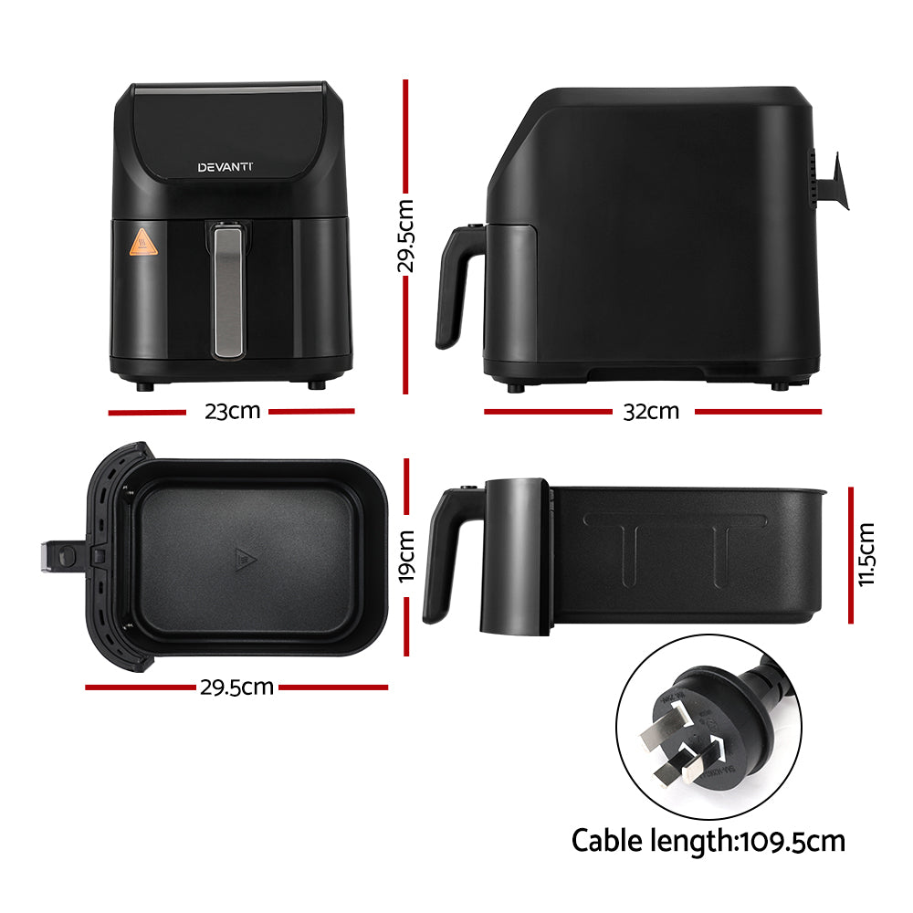 Devanti 5L Touchscreen Air Fryer with 1500W Power and Automatic Cooking Modes