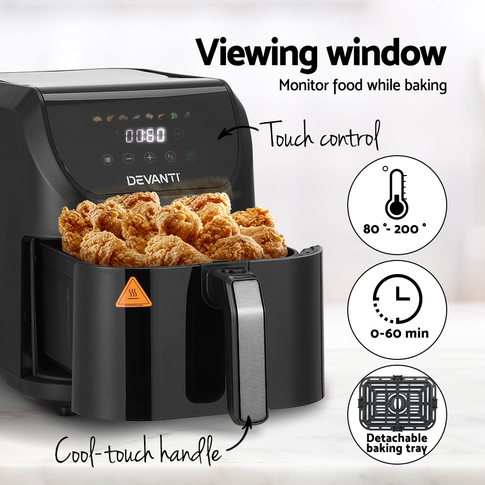 Devanti 5L Touchscreen Air Fryer with 1500W Power and Automatic Cooking Modes
