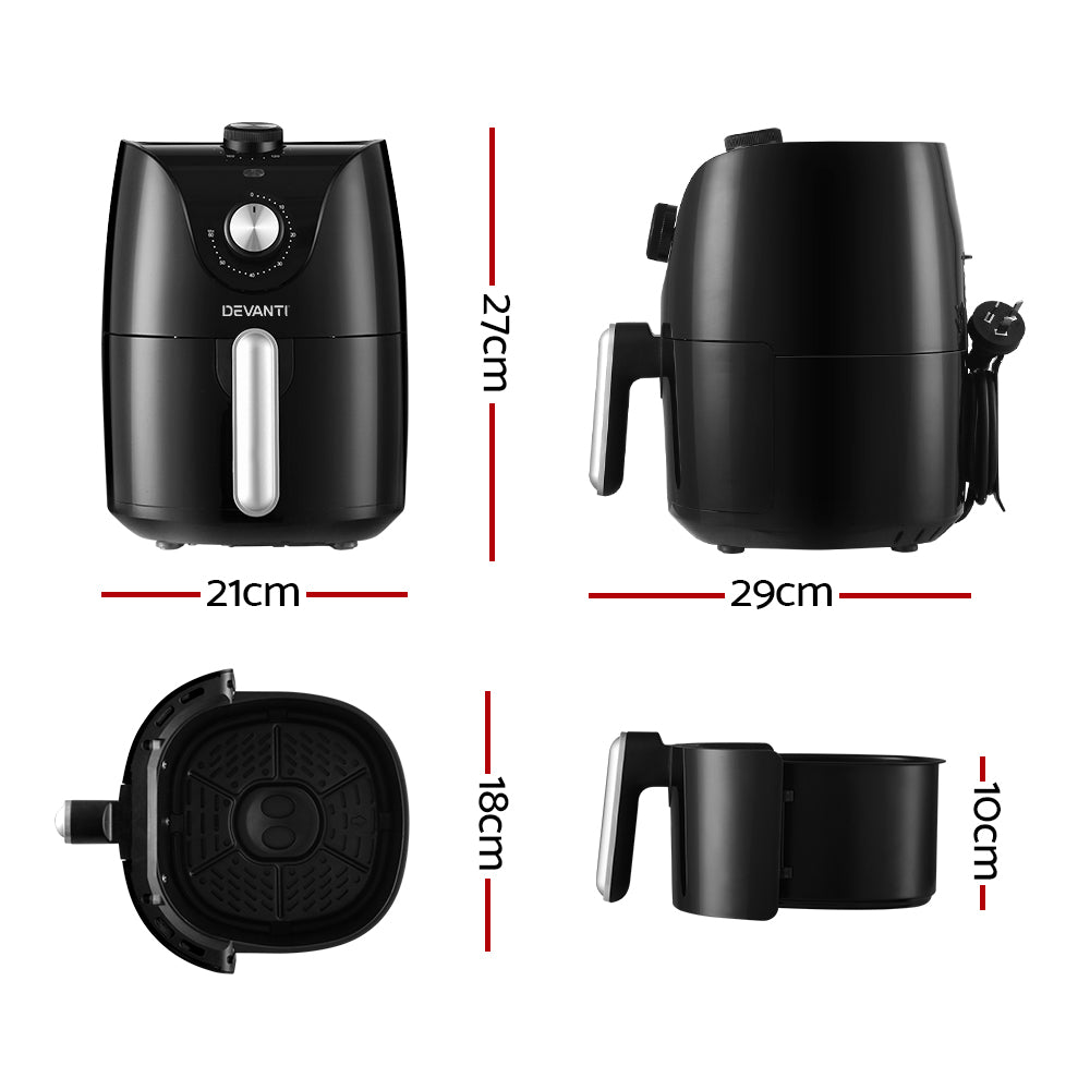 Devanti 2.5L Healthy Air Fryer with Knob Control