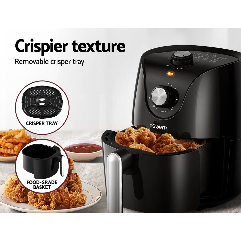 Devanti 2.5L Healthy Air Fryer with Knob Control