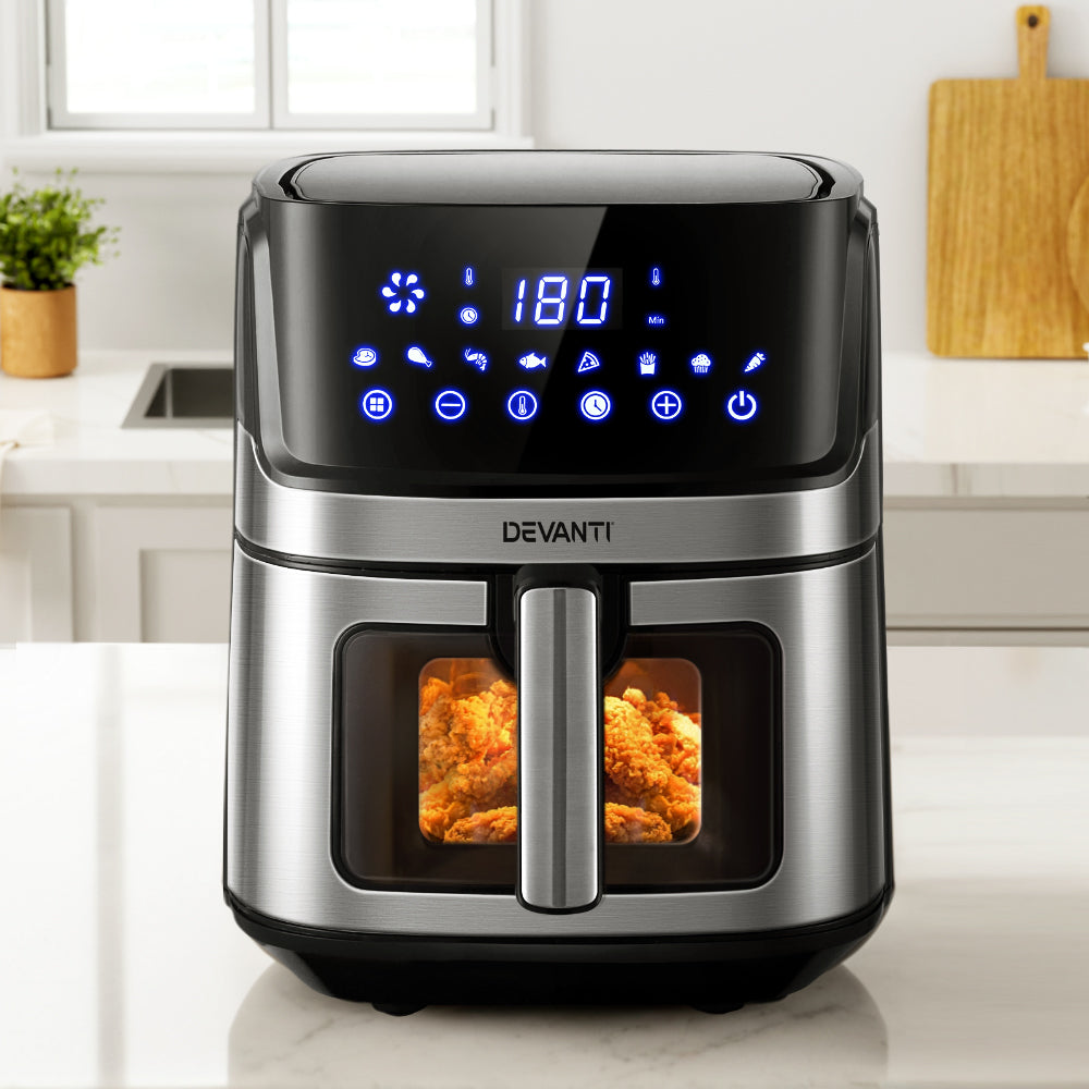 Devanti 6.5L Oil-Free Air Fryer with LCD Touch Control and Clear Viewing Window