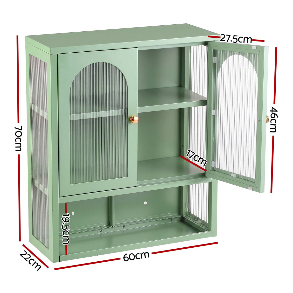 Artiss Buffet Cabinet Sideboard Wall Mounted Fluted Display Storage 70cm Green
