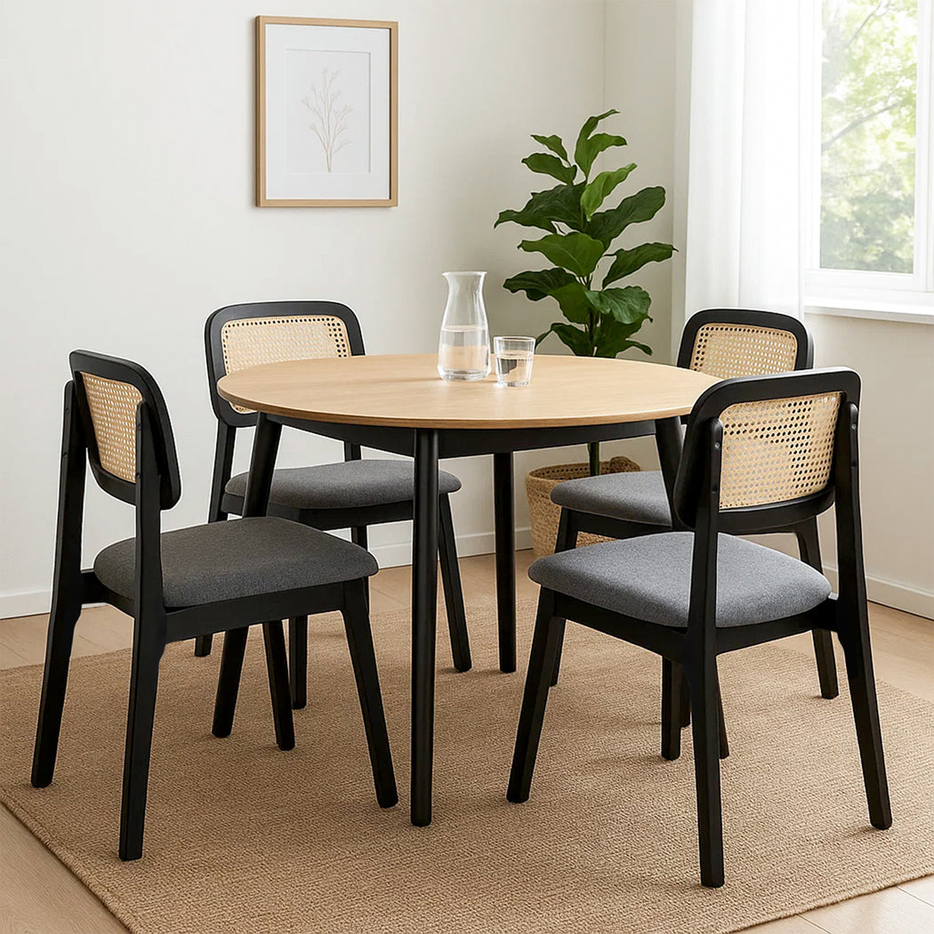 Levede Dining Chair Wood Rattan Armless Black x4-2006732736164925447