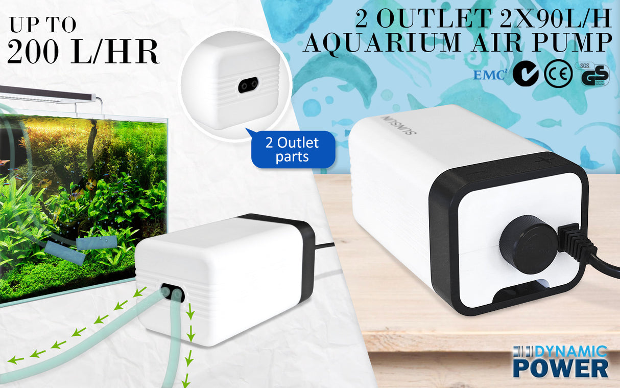 2 Outlet 180L/H 4W Aquarium Air Pump