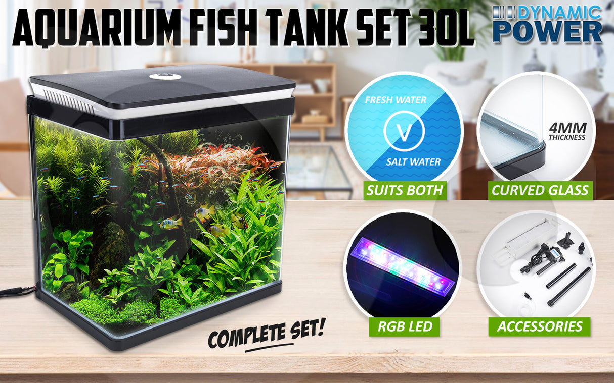 30L Curved Glass RGB LED Aquarium Fish Tank