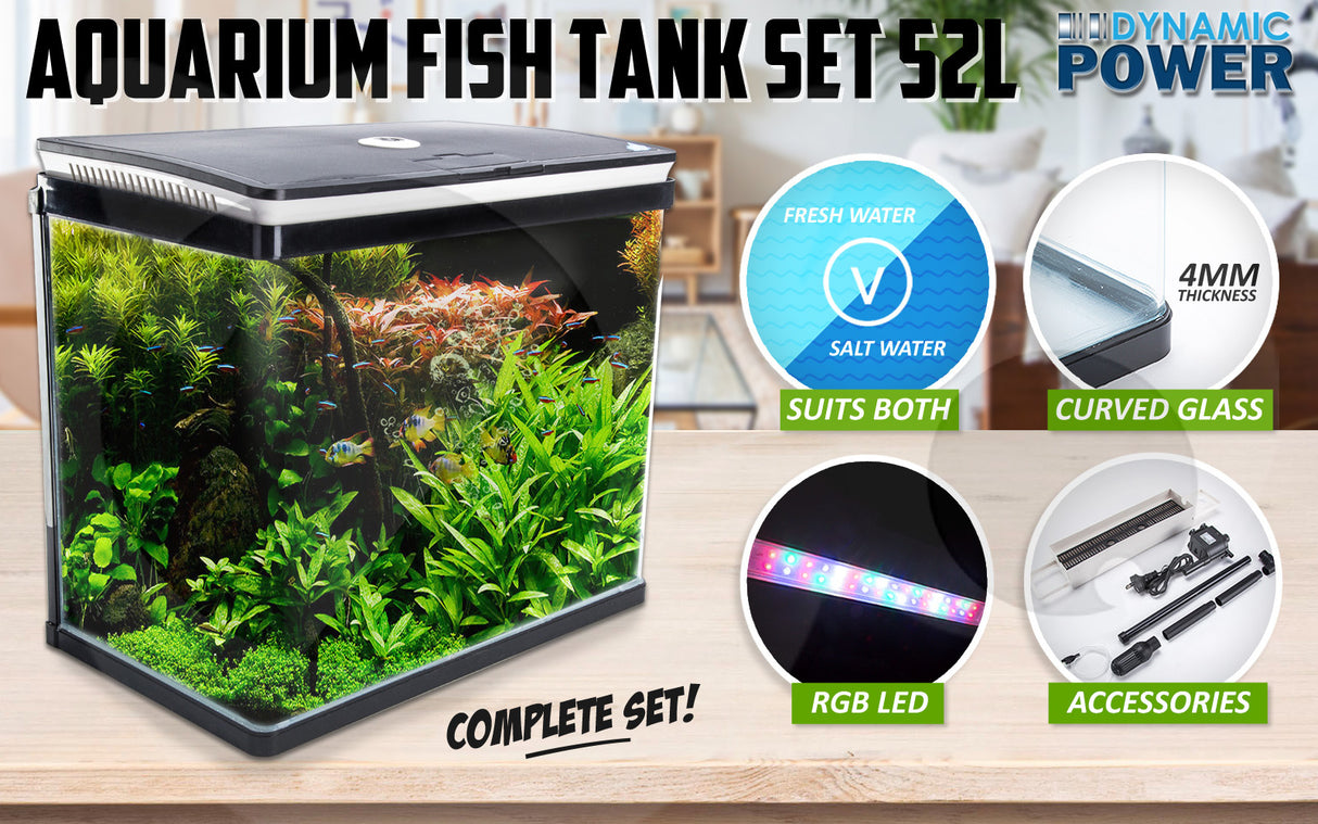 52L Curved Glass RGB LED Aquarium Fish Tank