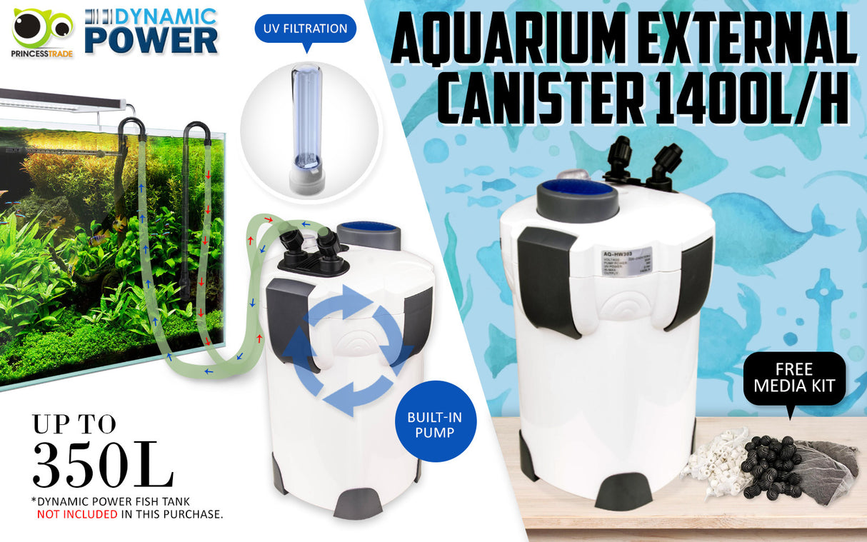 1400L/H UV Light Aquarium Canister Filter + Media Kit