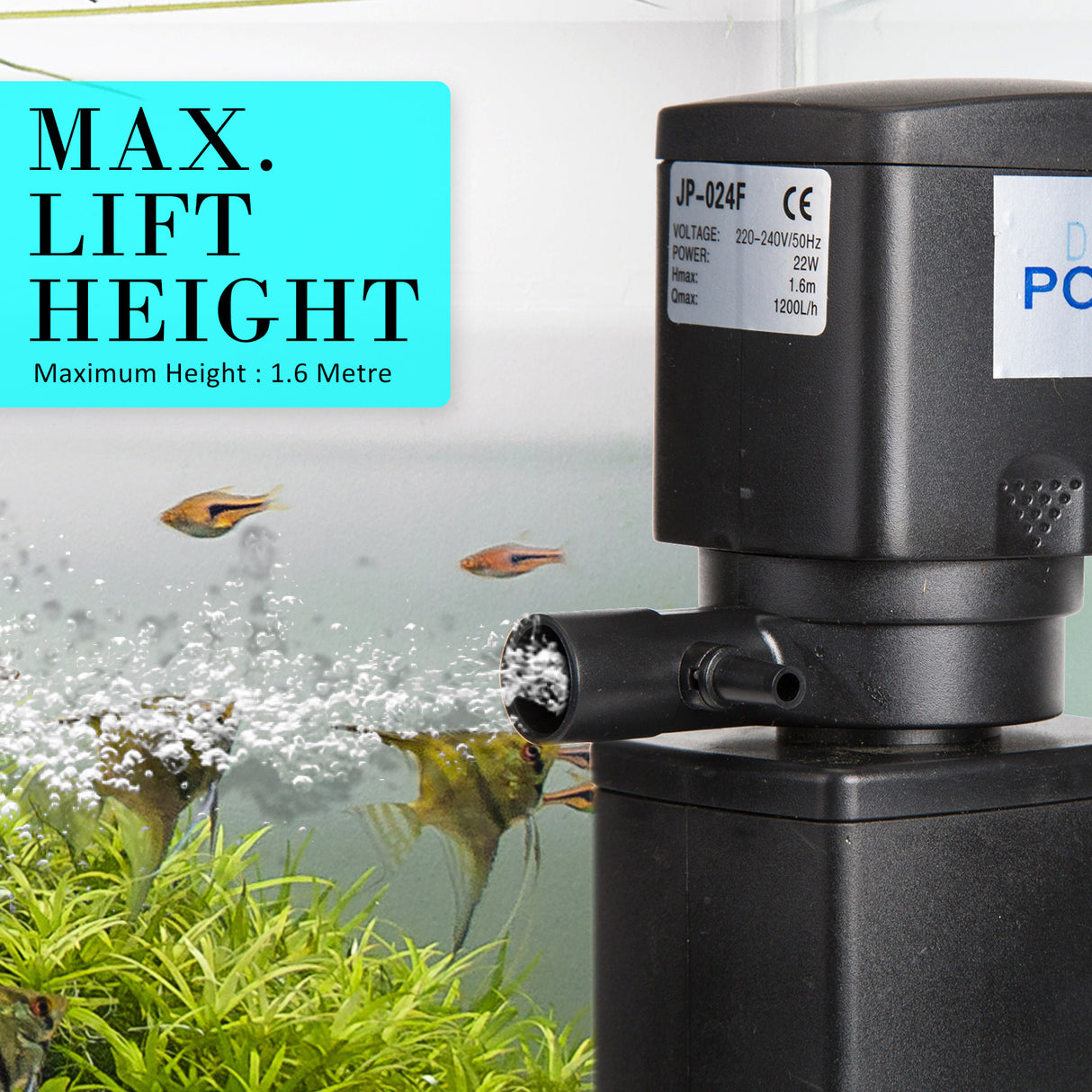 1200L/H 22W 1.6m Aquarium Submersible Filter Pond Pump