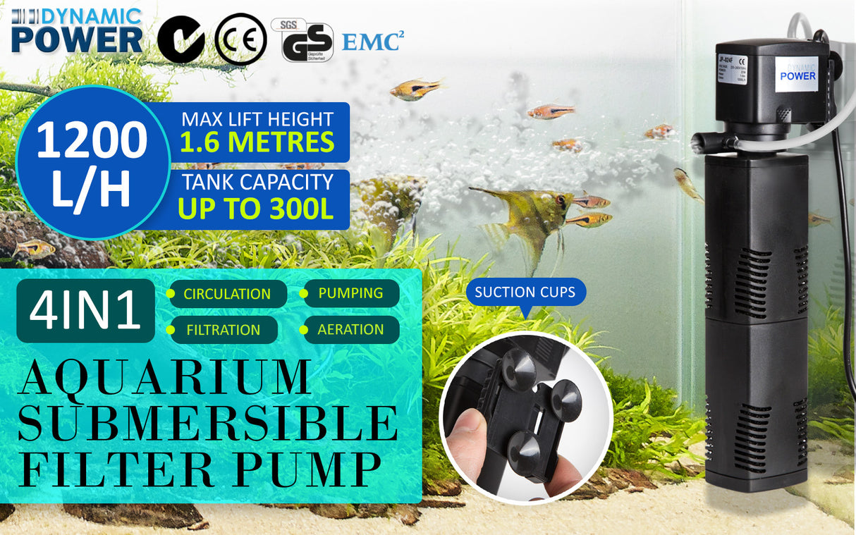 1200L/H 22W 1.6m Aquarium Submersible Filter Pond Pump
