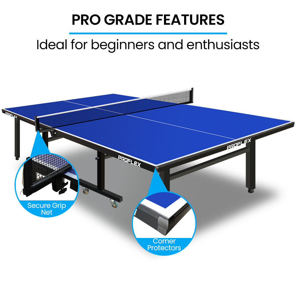 PROFLEX Table Tennis Table, with 4 Player Ping Pong Paddle and Pingpong Ball Pack