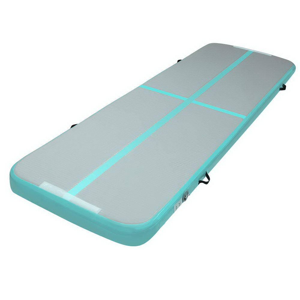 Mint Green and Grey Inflatable Air Track Mat for Gymnastics and Tumbling - 3m x 1m