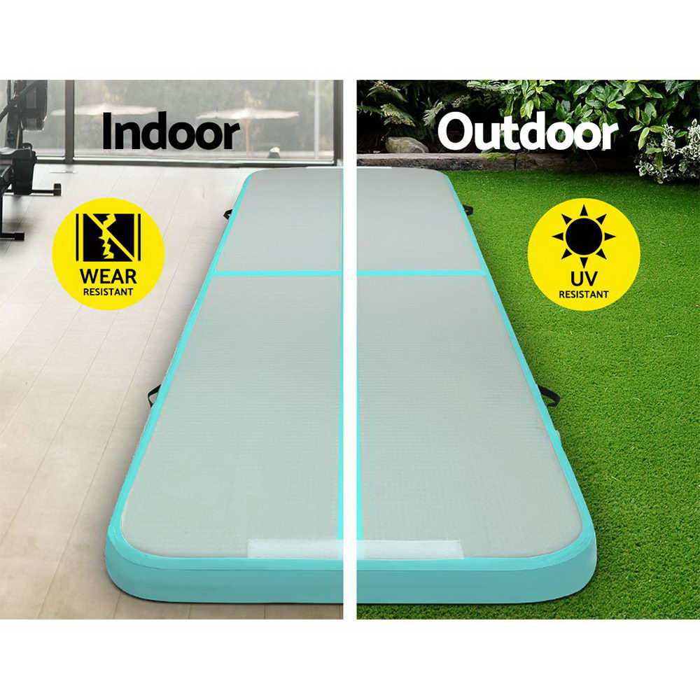 Mint Green and Grey Inflatable Air Track Mat for Gymnastics and Tumbling - 3m x 1m