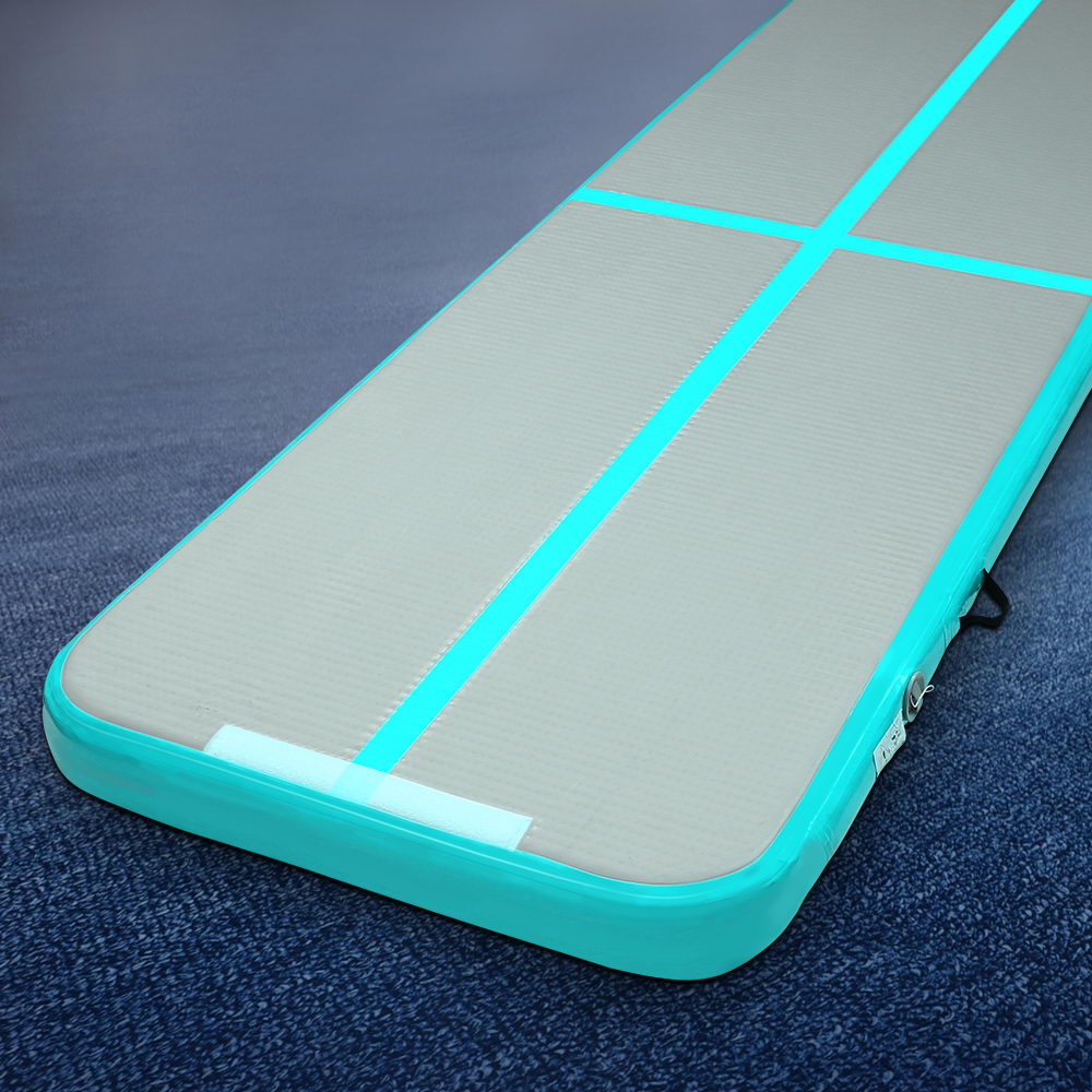 Mint Green and Grey Inflatable Air Track Mat for Gymnastics and Tumbling - 3m x 1m