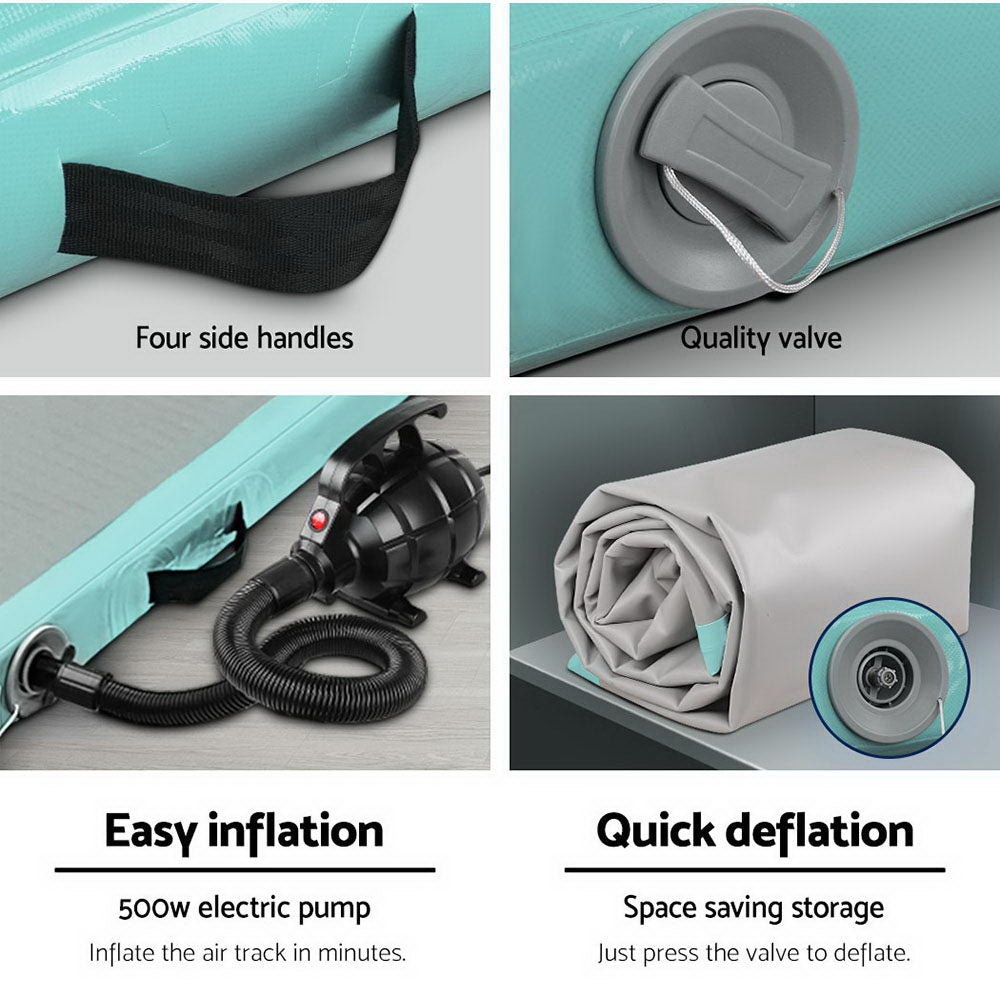 Everfit Green 3x1M Inflatable Air Track Gymnastics Mat with Electric Pump