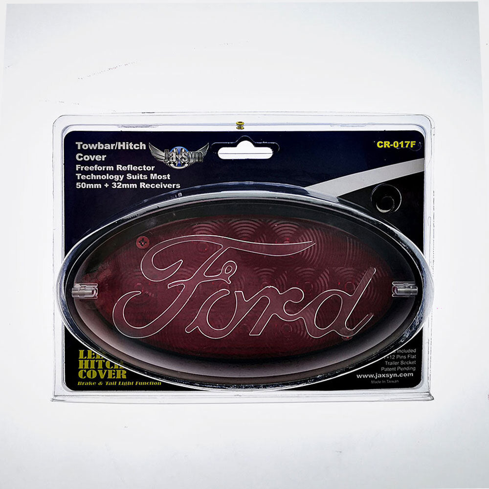 JAXSYN Novelty Tow-bar / Trailer Hitch Cover - Red Oval Ford logo Brake light