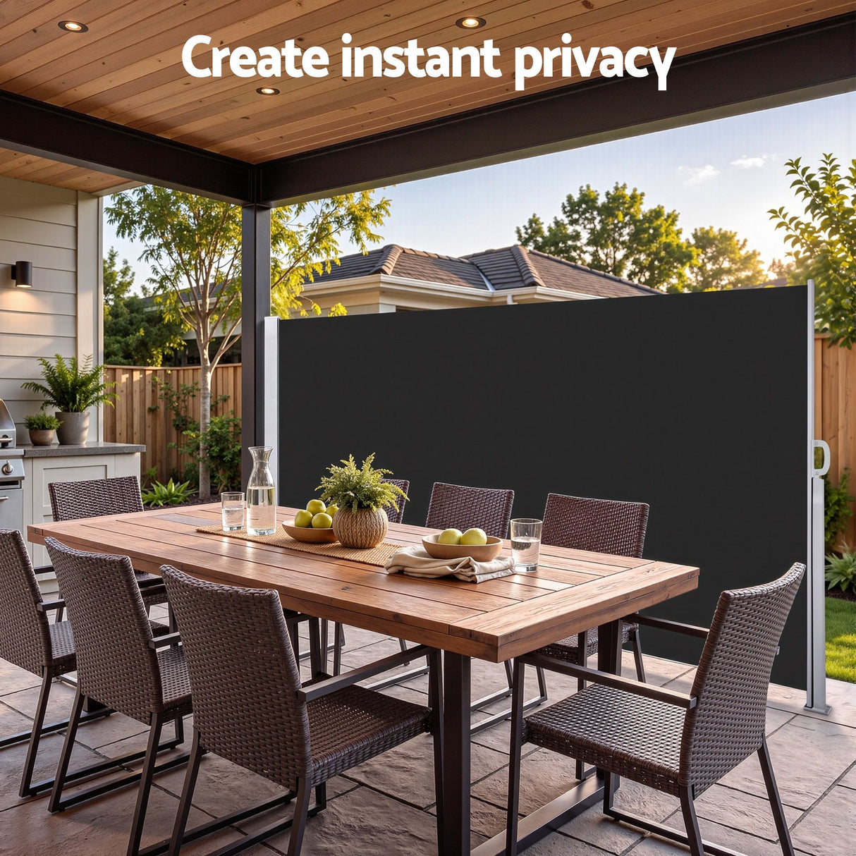 Instahut 1.4X3M Side Awning Retractable Privacy Screen Outdoor Sun Shade Black