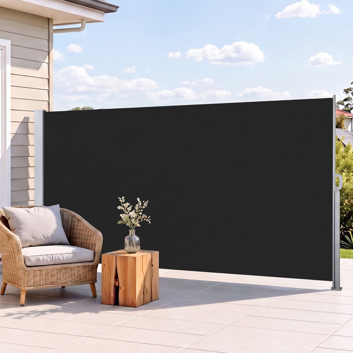 Instahut 1.4X3M Side Awning Retractable Privacy Screen Outdoor Sun Shade Black