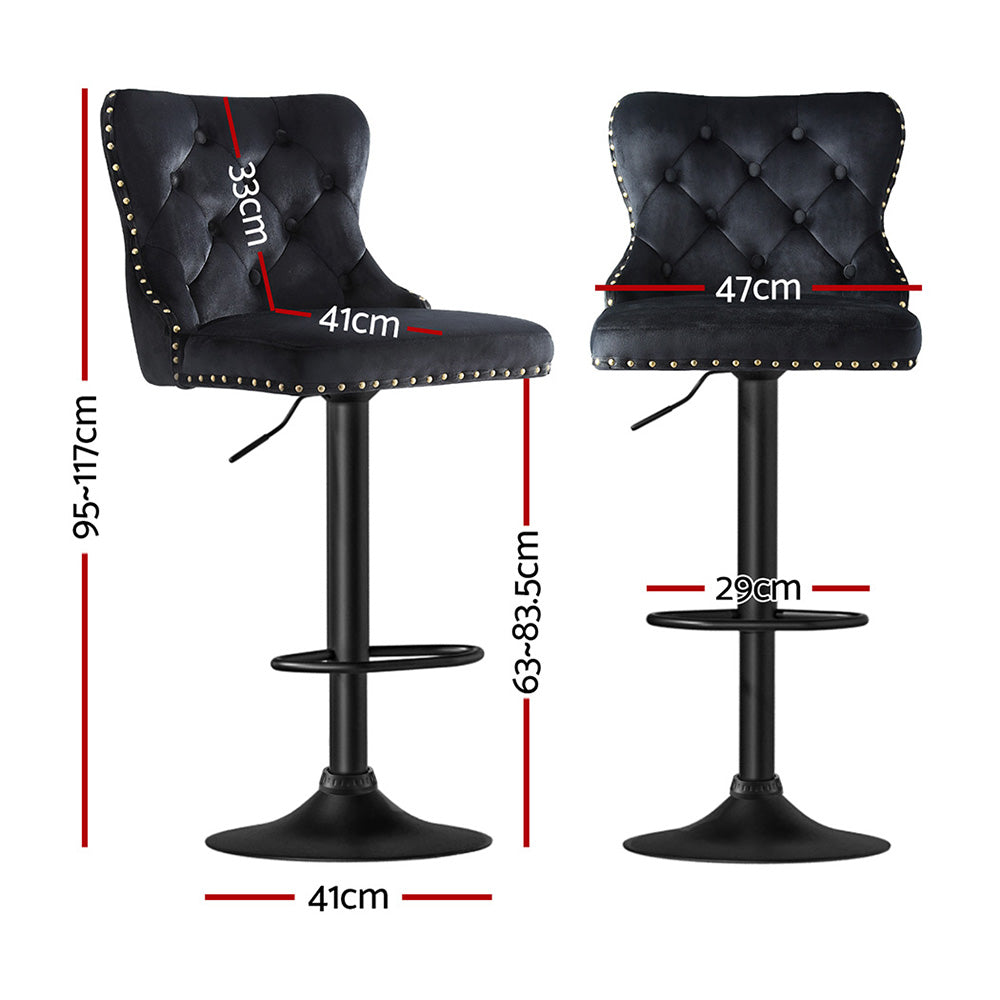 Artiss 4x Velvet Bar Stool Adjustable Height Nailhead Trim Kitchen Counter Stool