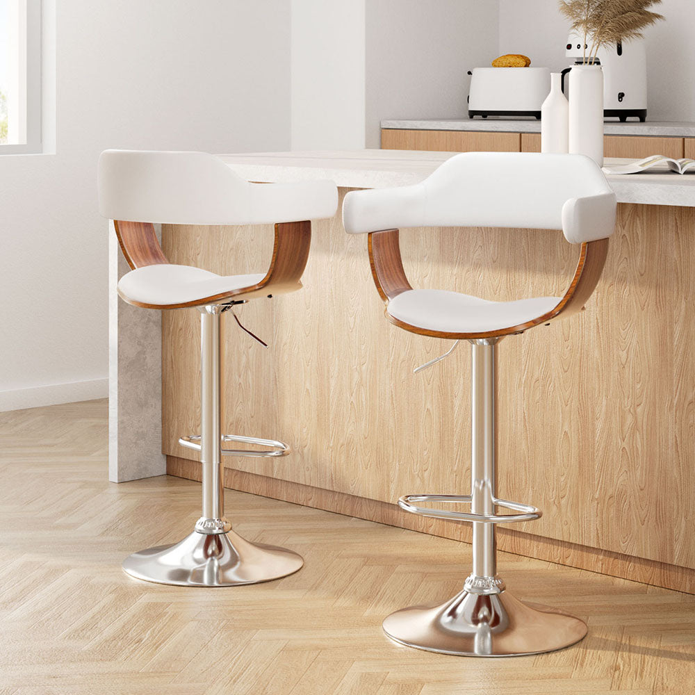 Artiss 2x Bar Stools Gas Lift Leather w/Armrest White