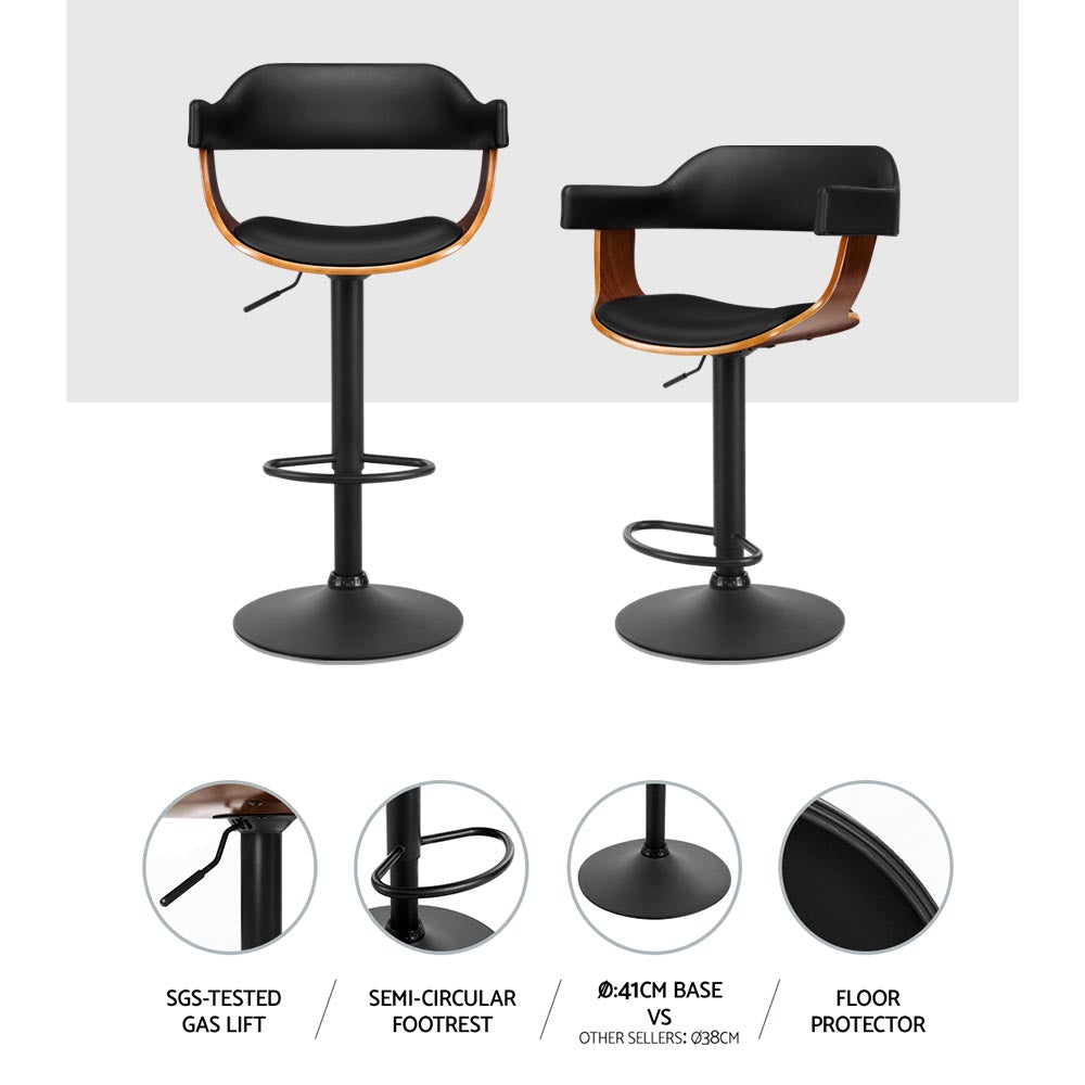 Artiss Bar Stools Gas Lift Leather w/Armrest All Black