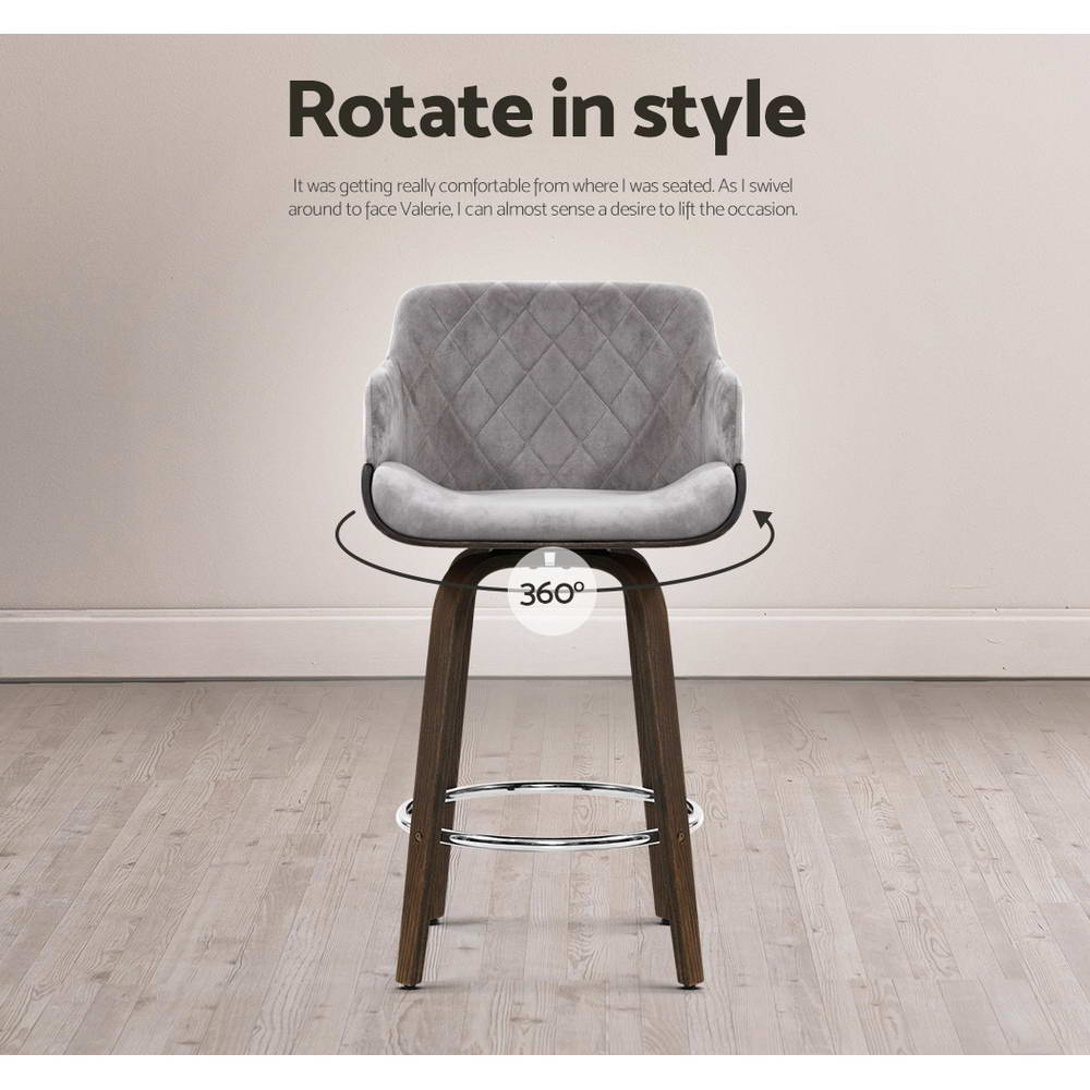 Artiss Swivel Velvet Bar Stools with Wooden Frame