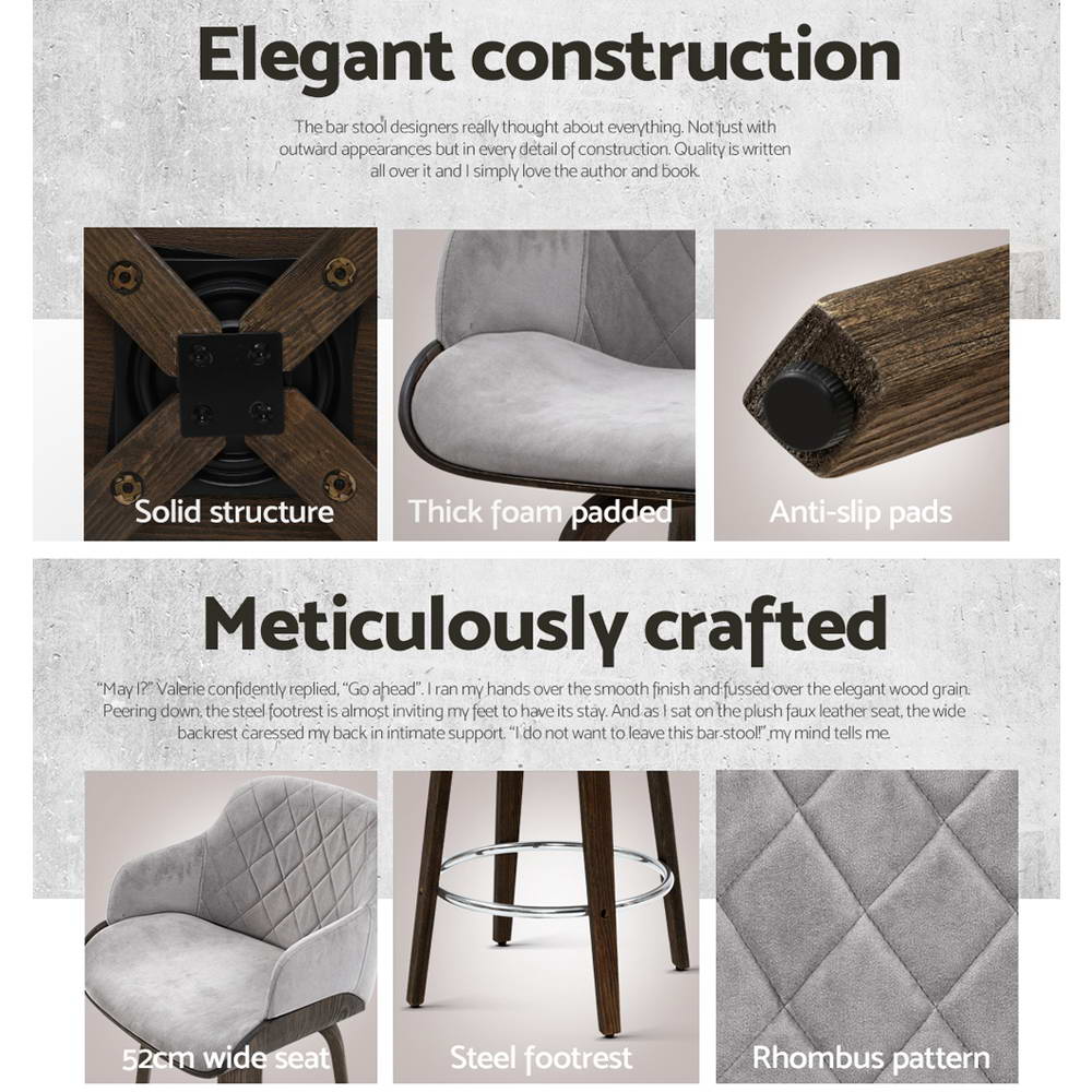 Artiss Swivel Velvet Bar Stools with Wooden Frame