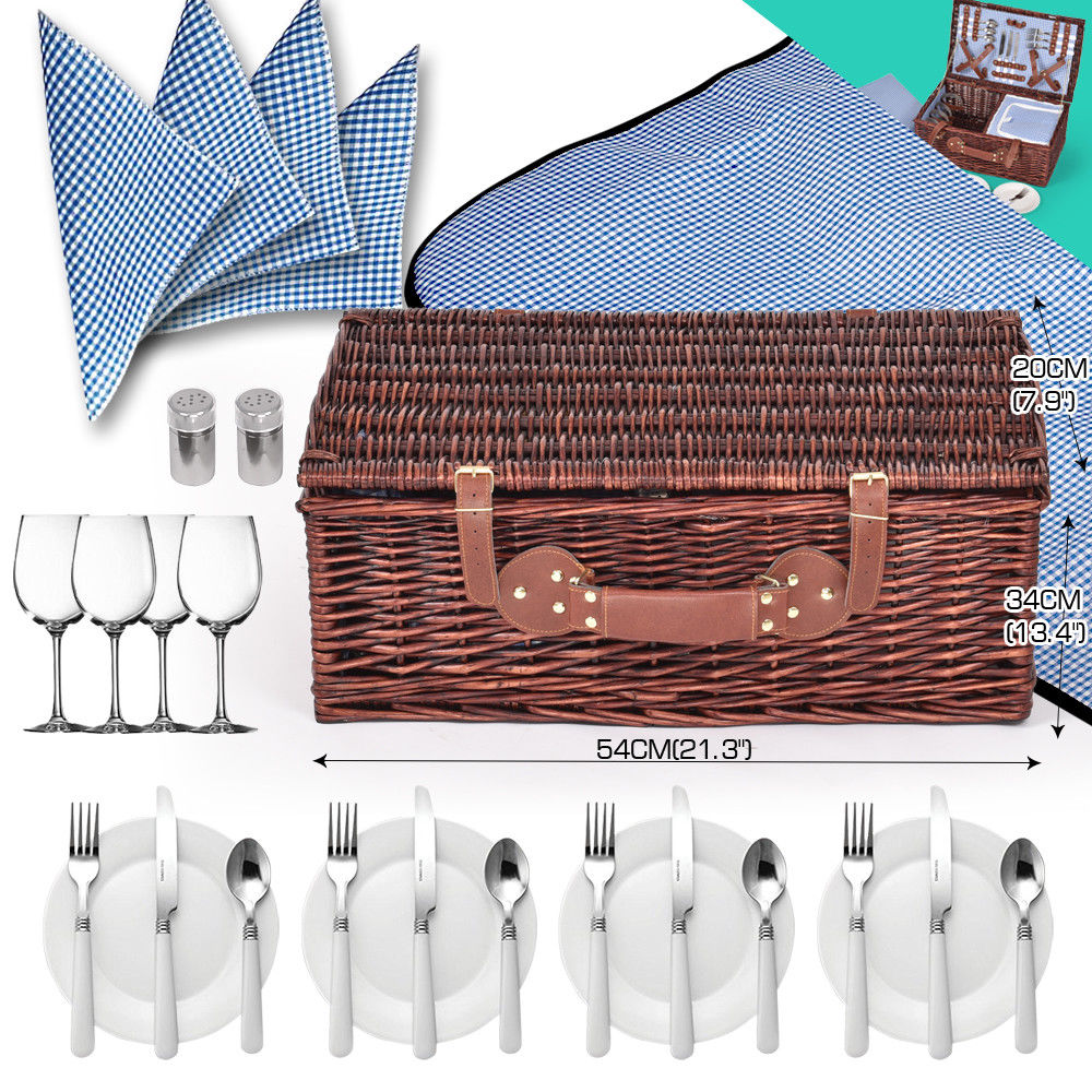 Deluxe 4 Person Picnic Basket Corporate Set Outdoor Blanket Park Trip