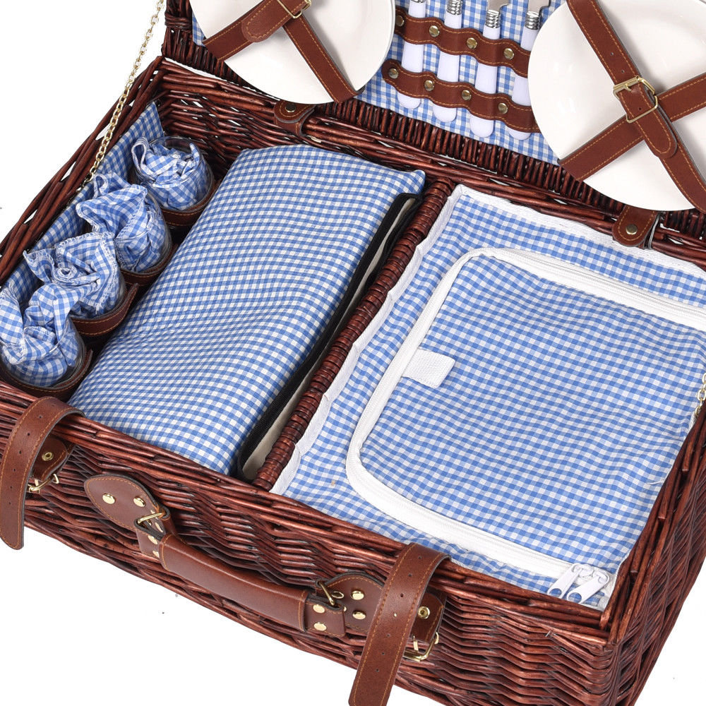 Deluxe 4 Person Picnic Basket Corporate Set Outdoor Blanket Park Trip