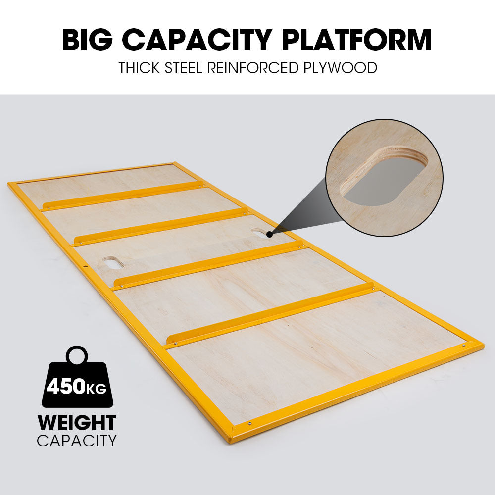 Baumr-AG 1.9 x 0.8 x 1.8m Adjustable Mobile Scaffold Platform, Guard Rail, Outrigger Wheel Set, Trapdoor Hatch