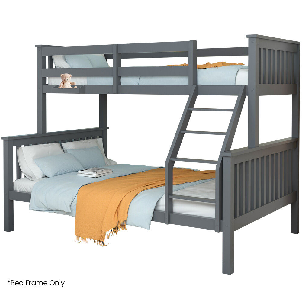 Kingston Slumber Bunk Bed Triple Wooden Single Over Double Beds for Kids, Solid Pine Wood, Convertib