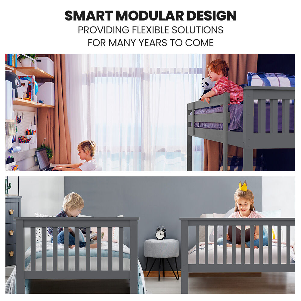 Kingston Slumber Bunk Bed Triple Wooden Single Over Double Beds for Kids, Solid Pine Wood, Convertib