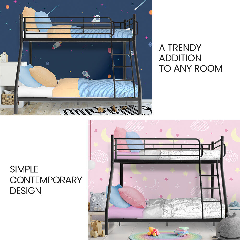 KINGSTON SLUMBER Metal Single over Double Bunk Bed Frame, Dark Matte Grey