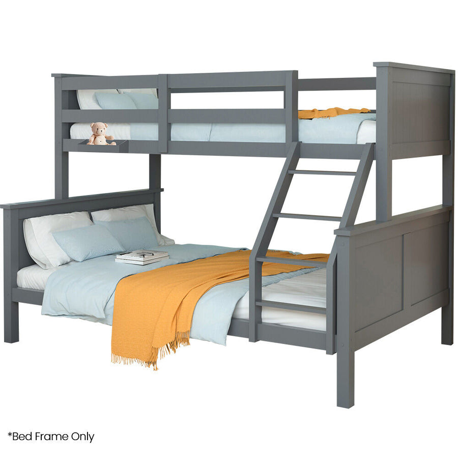 KINGSTON SLUMBER Triple Wooden Single Over Double Bunk Bed Frame for Kids, Convertible Design, Grey