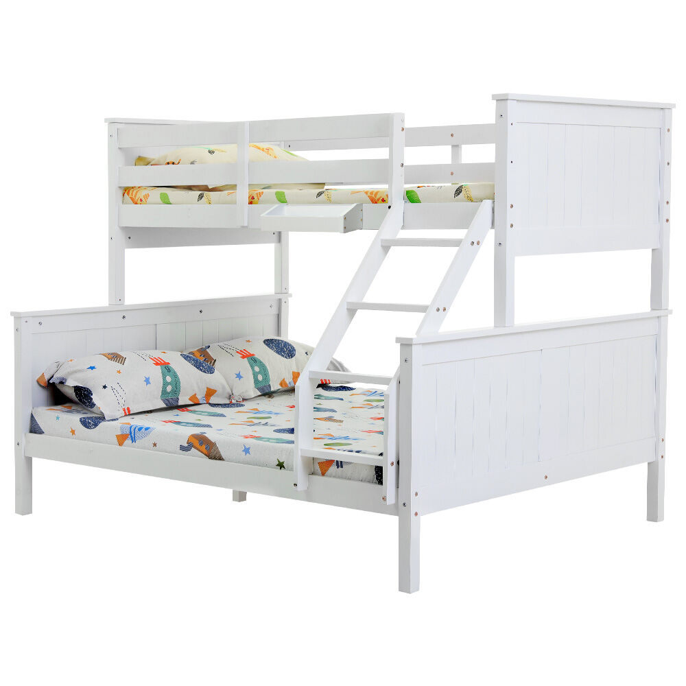 KINGSTON SLUMBER Triple Wooden Single Over Double Bunk Bed Frame for Kids, Convertible Design, White