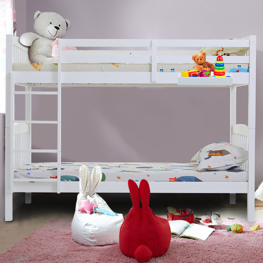 KINGSTON SLUMBER Wooden Kids Bunk Bed Frame, with Modular Design that can convert to 2 Single, White